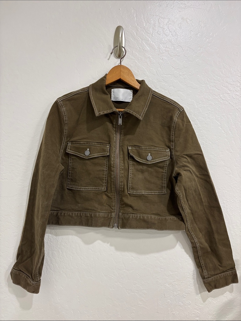 OAK + FORT Cropped Utility Jacket in Olive